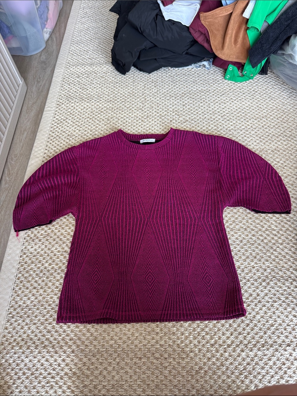 Zara Women's Crewneck Textured Sweater - Magenta
